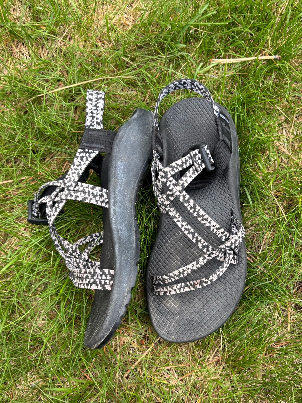 Chaco Black Sandals with White Patterned Straps